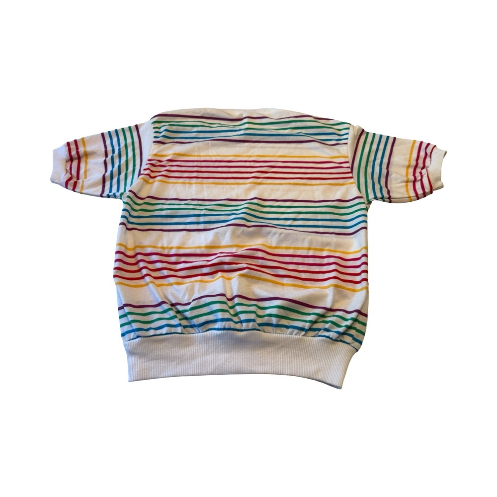 Vintage The Season Ticket Rainbow Stripe Short Sleeve Knit Top White Large USA - Picture 4 of 4